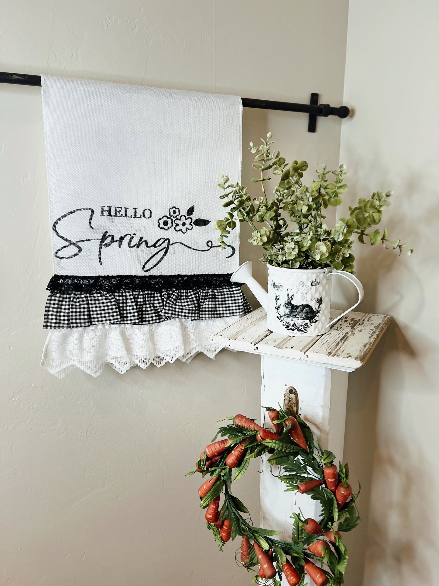 Hello Spring White Table Runner