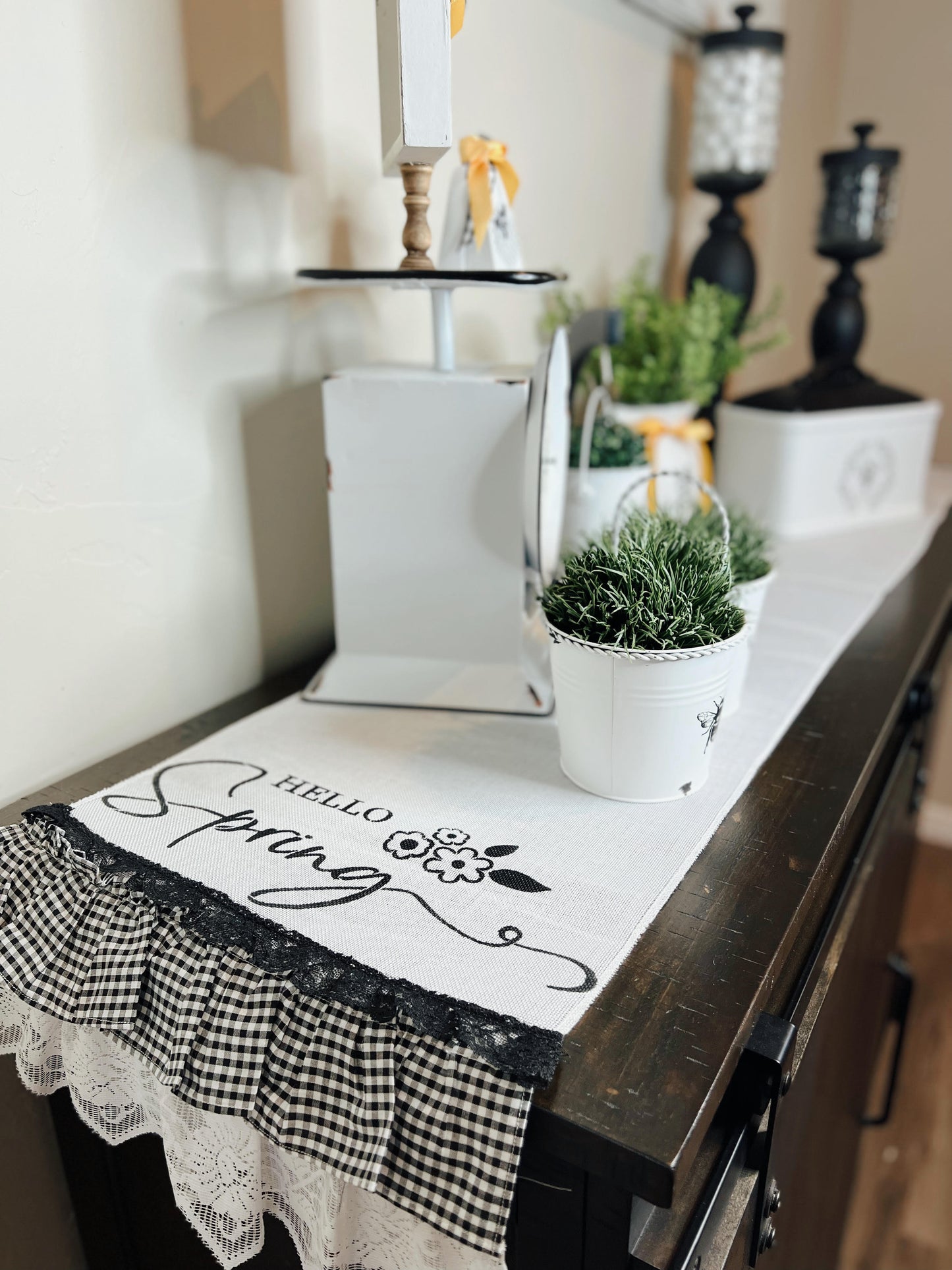 Hello Spring White Table Runner